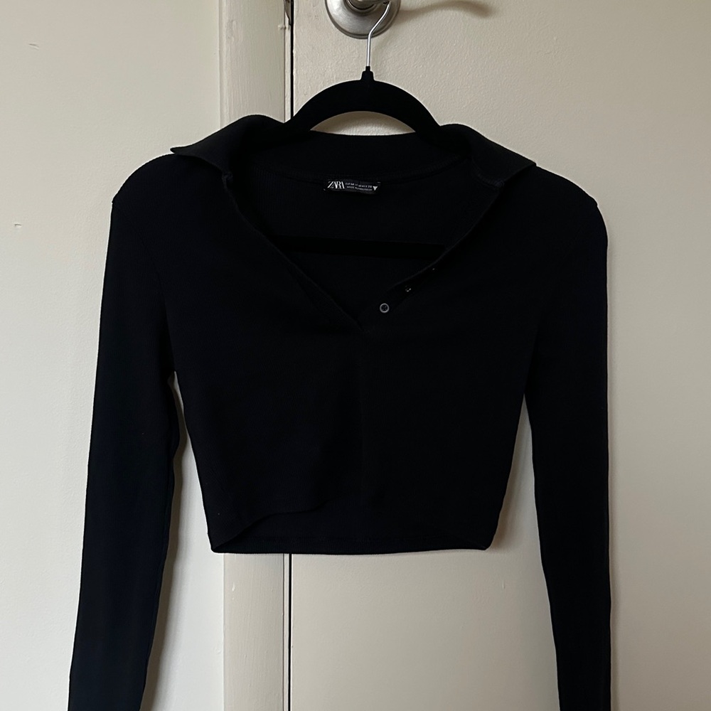 Zara Black Collared Crop Top